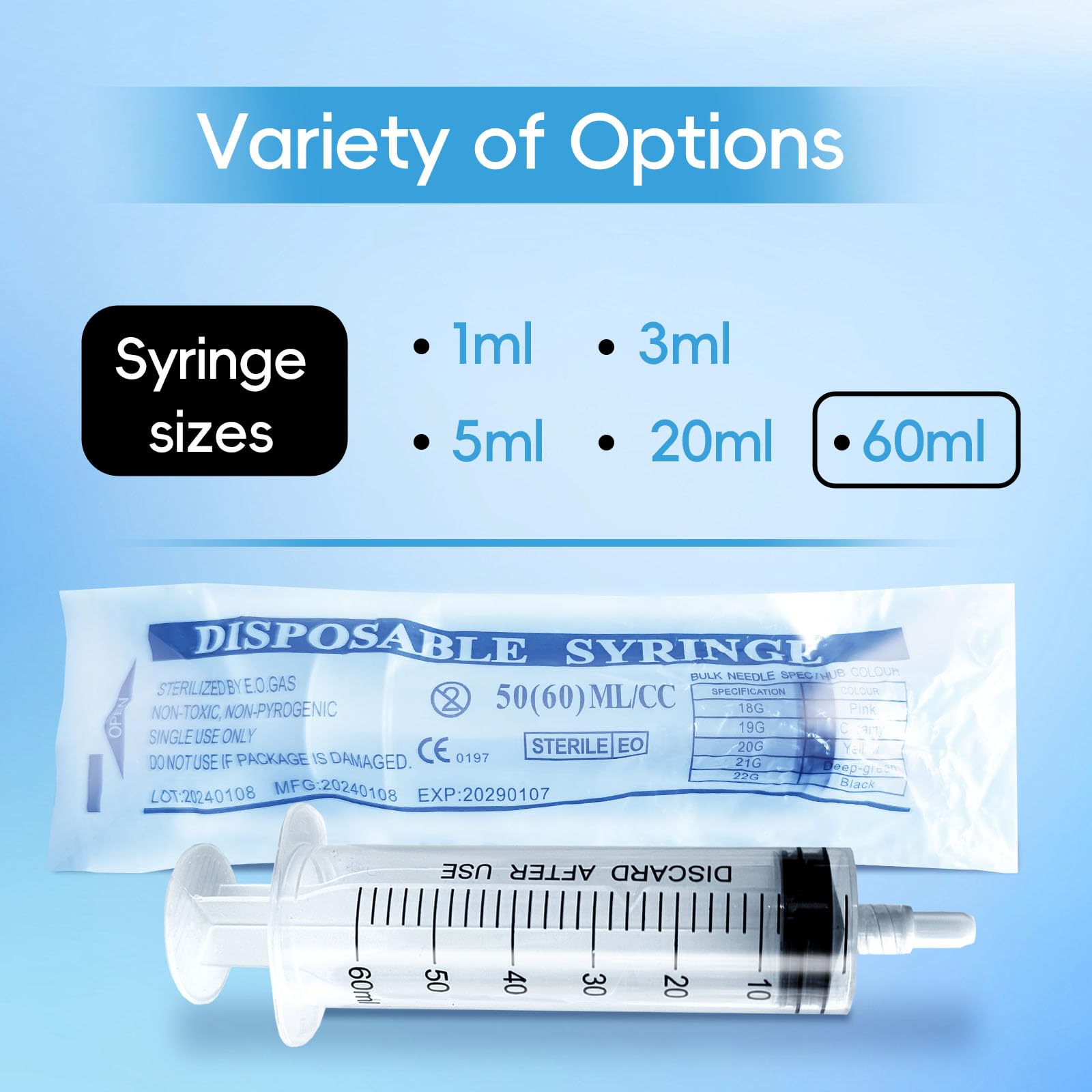 Siringa Luer Lock da 60 ml (senza ago), sterile, confezionata singolarmente, confezione da 30, misurazione accurata del liquido, design a prova di perdite