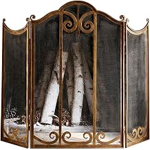 GTPBAO 3-Panel Foldable Fireplace Screen, Brass Fire Guard Barrier for Portico Fireplace Areas, Flame Furnace Partition, 45'' 35.4 ''