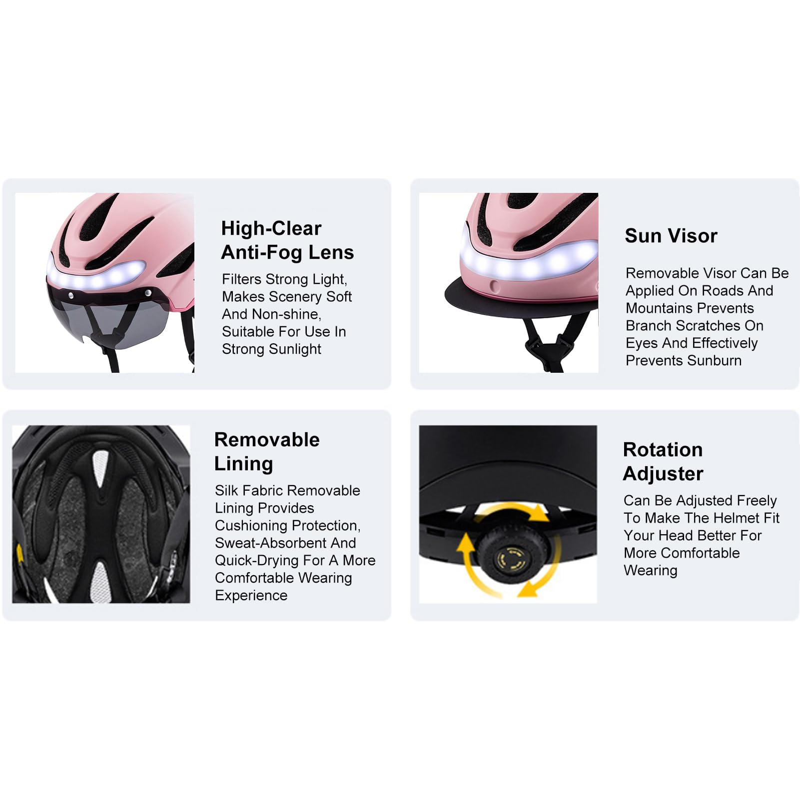 POENVFPO Casco de Bicicleta Inteligente, Casco de Ciclismo LED con Luces Delanteras y Traseras, Visera Antivaho para Seguridad en Conducción Nocturna y Desplazamientos