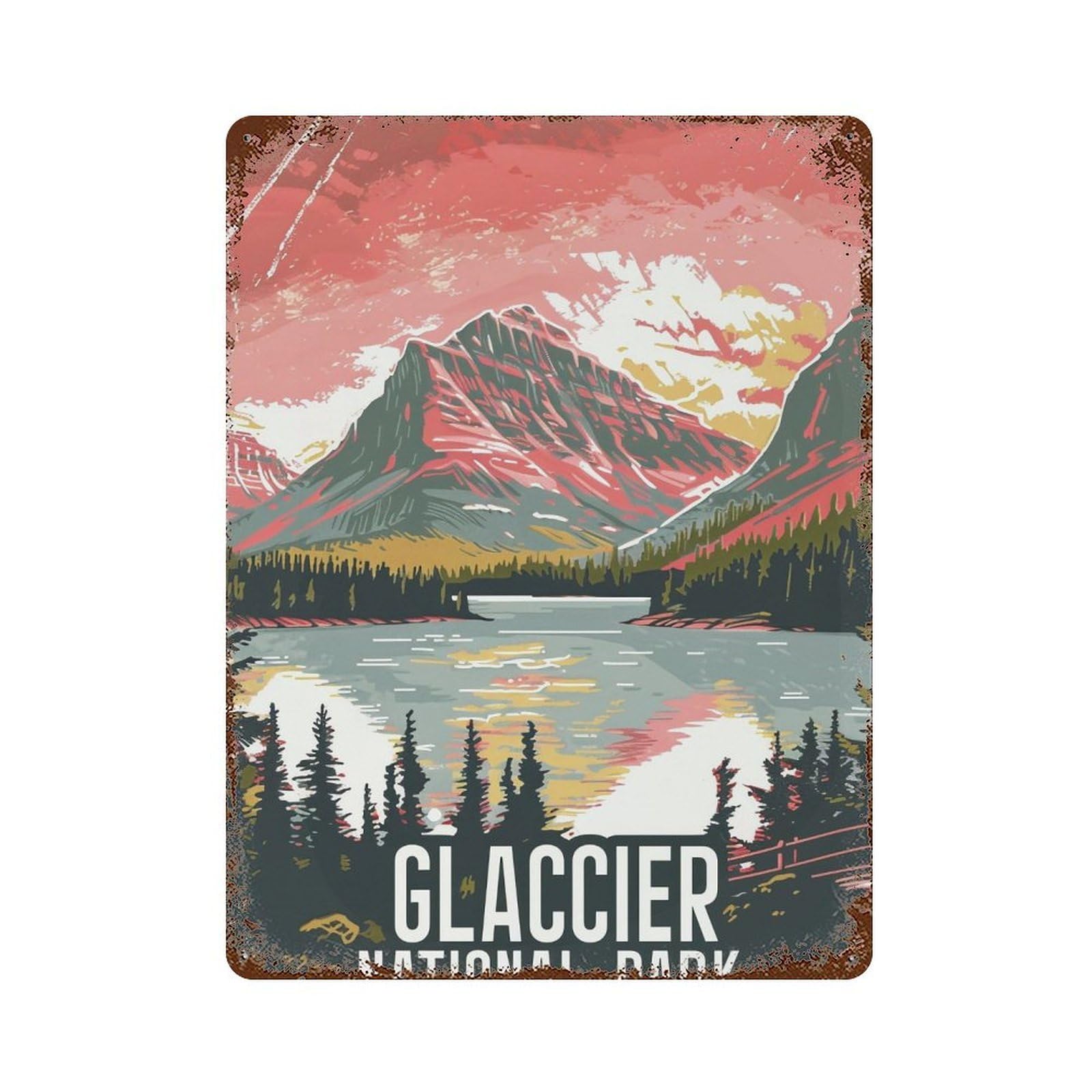 FHUYEURHRY Mid Century Glacier National Park 01 Wall Decor Retro Iron Vintage Art Metal Tin Sign Poster Modern Home Cofffee Club Art Bar Shop Decorations Style-32 40x30cm
