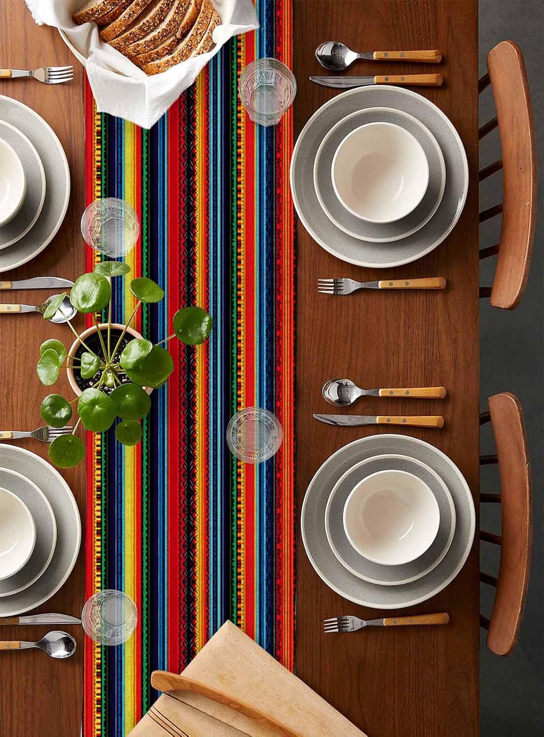 Table Runner 72" Length - Colorful Mexican Striped Linen Table Runners Dining Table Decoration Boho Tribal Native American Stripe Dresser Scarf Washable Tablerunners for Kitchen/Party