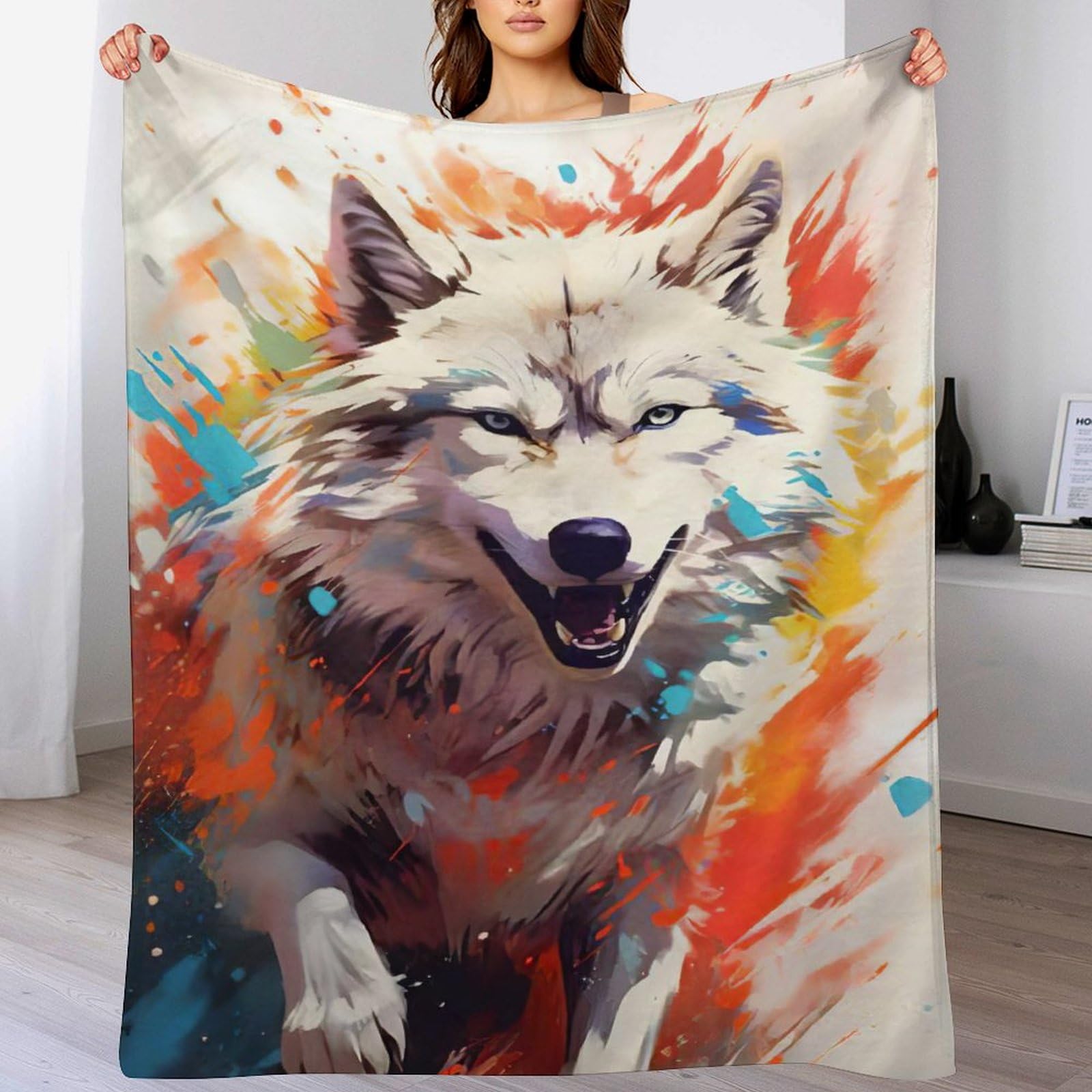 Manta de forro polar de lobo de franela extrasuave y felpa de alta densidad