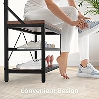 Vista 6 de Amyove Perchero grande para zapatos, banco de zapatos, zapatero de árbol para entrada, estante de almacenamiento de 3 niveles y ganchos extraíbles