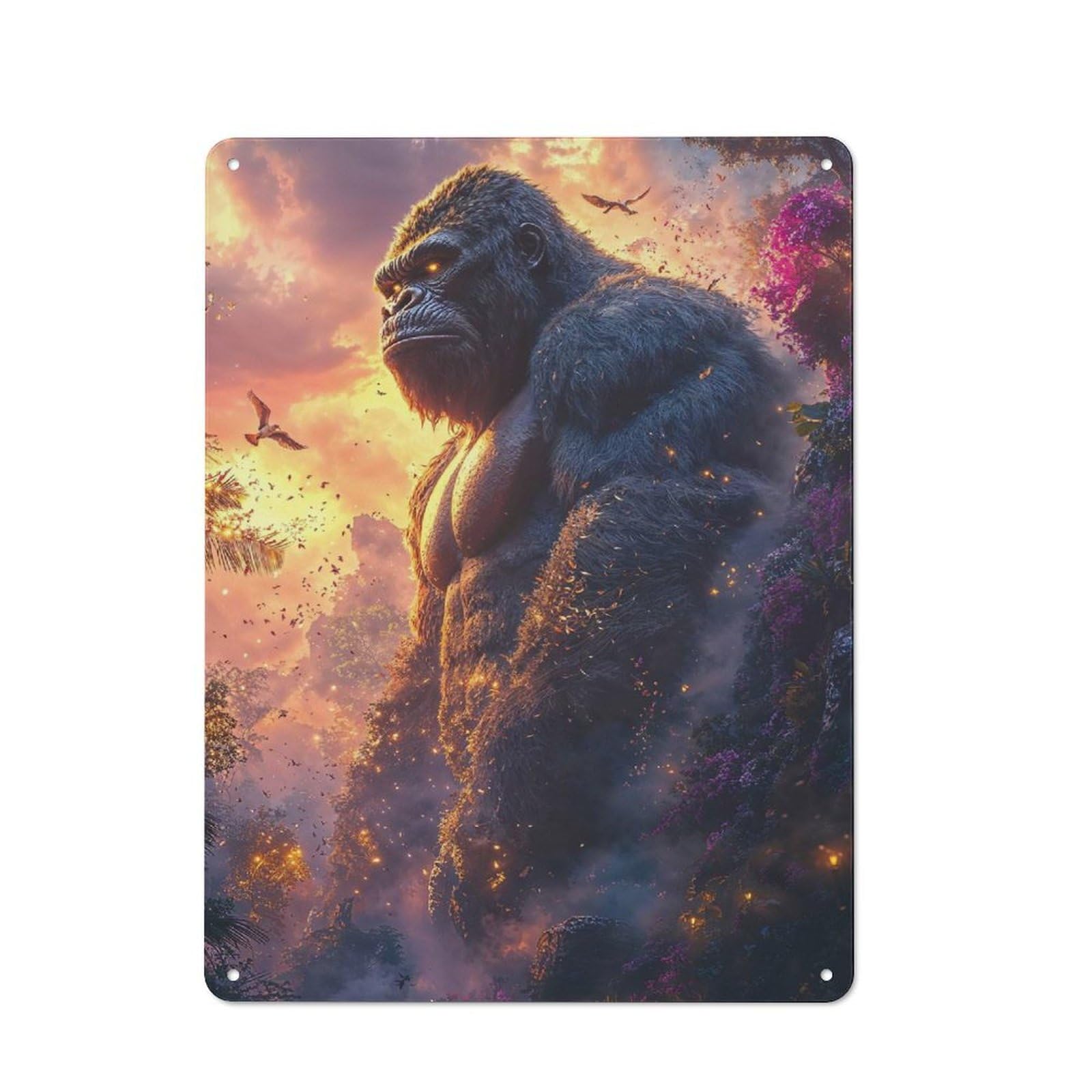 Junmoney Style-21 Majestic Gorilla In A Lush Jungle Printed Metal Sign 40X30cm For Pub Or Café, For Everyday Room Decor With A Retro Look