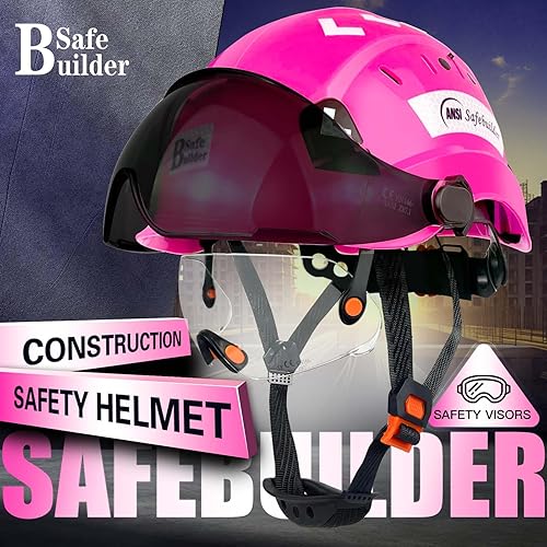Vista 83 de Casco de seguridad para construcción con visera incorporada, casco duro ABS con visera ajustable, protección para la cabeza de trabajo ANSI/ISEA