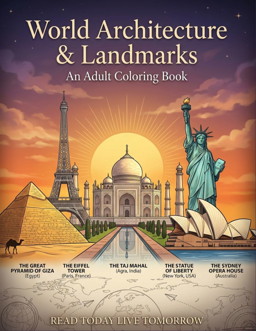 World Architecture & Landmarks: An Adult Coloring Book: 50 Detailed Illustrations of Famous Buildings, Historic Monuments, Iconic Landmarks, Castles, ... the World for Stress Relief and Relaxation