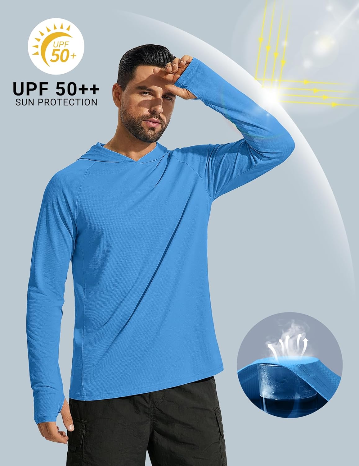 COOFANDY Mens UPF 50+ Hoodie Shirts Long Sleeve Rash Guard Sun Protection Fishing Shirts Lightweight Quick Dry Hoodies - Image 4
