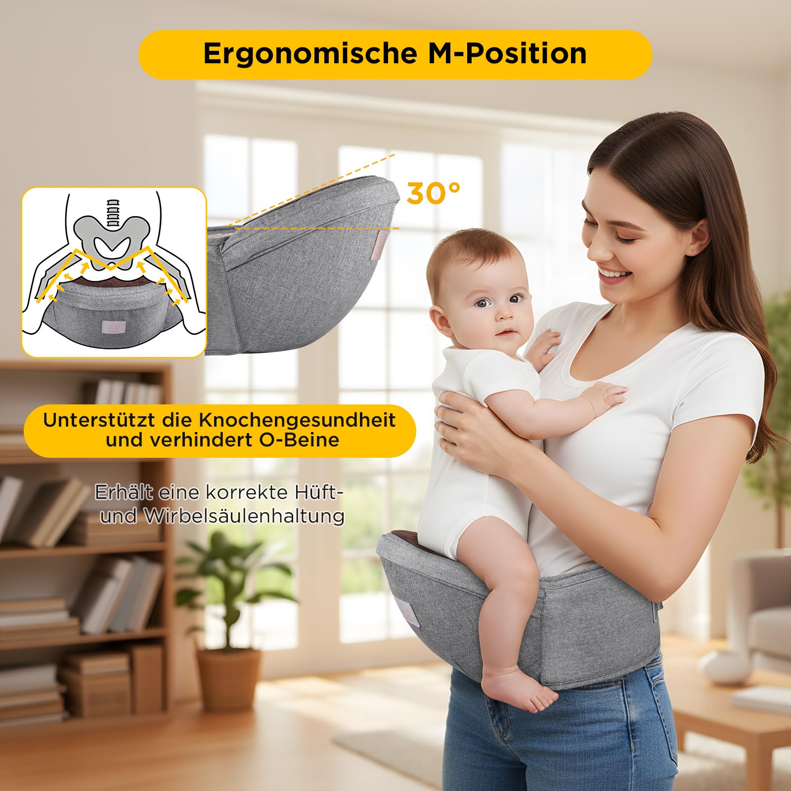 GAGAKU Ergonomico Hipseat Marsupio Seggiolino per bambini a vita leggera sgabello 0-36 mesi poliestere neonato - Grigio