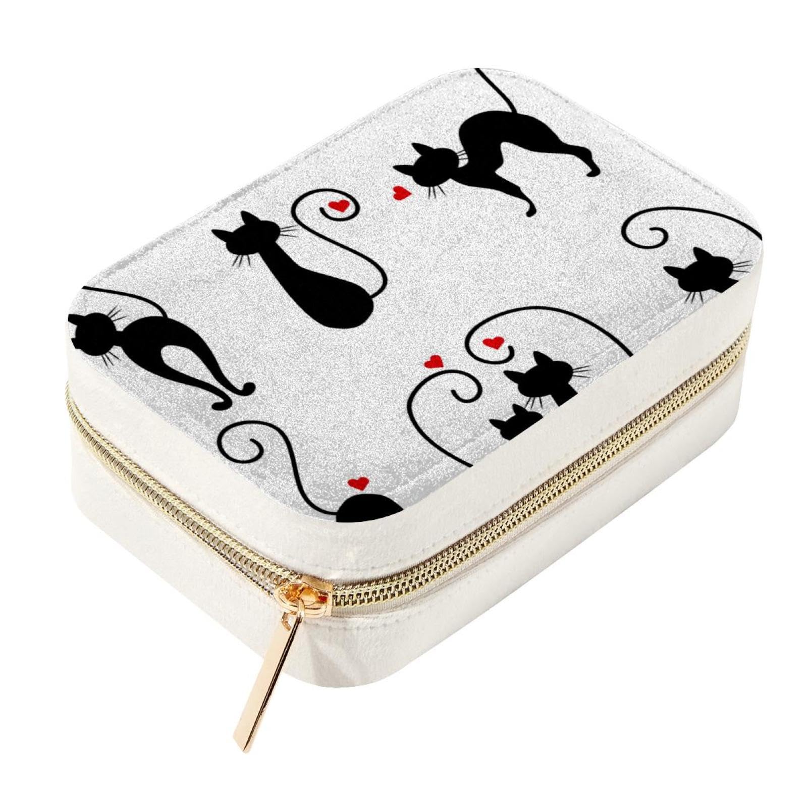Boîte à bijoux de voyage en velours chat - Organisateur portable bagues et colliers