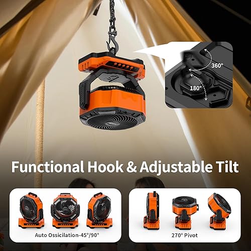 Miniatura 4 de Socool - Ventilador de campamento recargable de 40000 mAh, funciona con pilas, portátil para exteriores, ventilador de mesa oscilante inalámbrico de