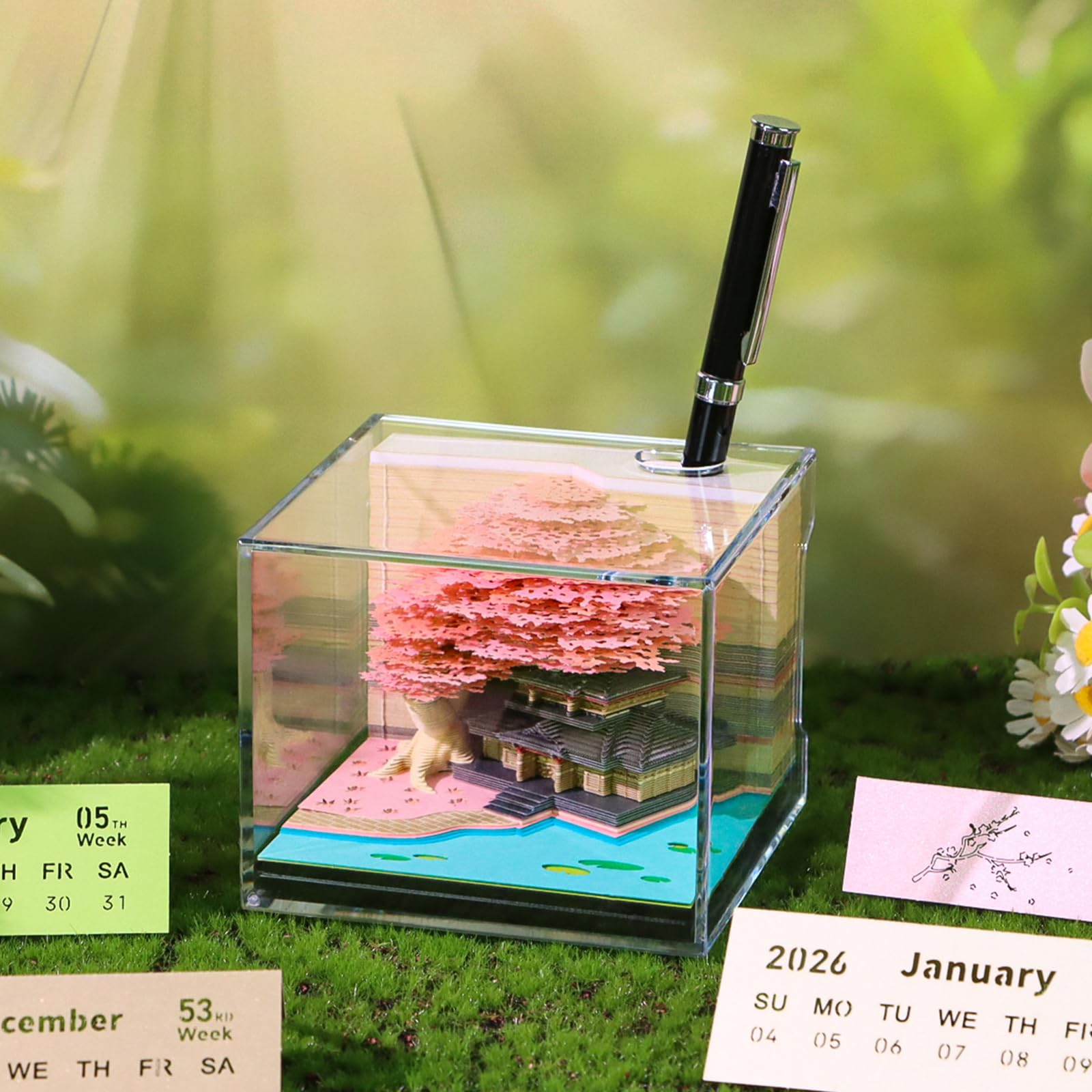 Calendario semanal de veintiséis con luz LED, escultura de papel 3D, bloc de notas, planificador de escritorio de papel especial, concepto de regalo