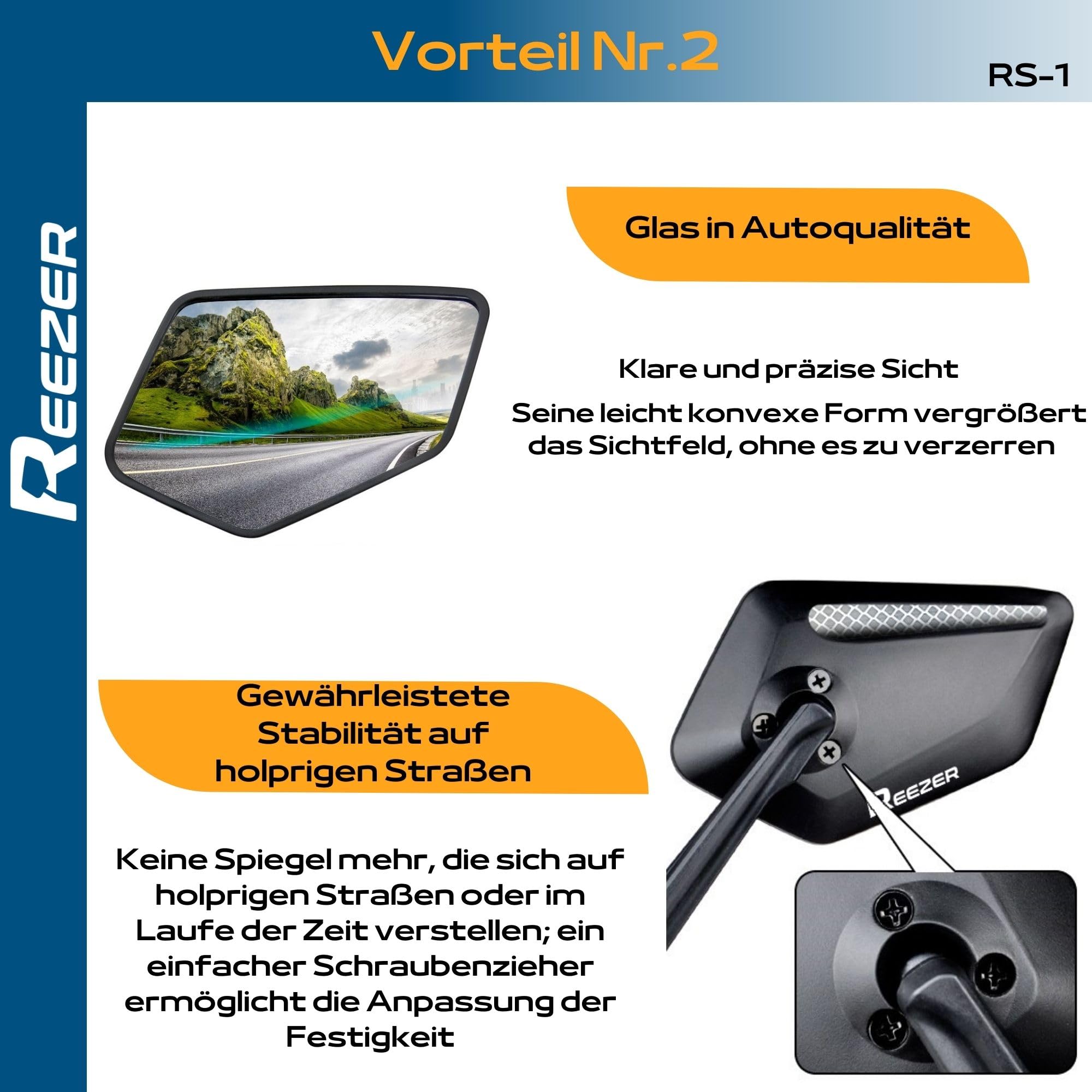 REEZER Fahrradspiegel links mit extra großer Spiegelfläche - 360° verstellbarer Fahrrad Spiegel für E-Bike & E-Scooter Lenker - Rückspiegel kompatibel mit allen Modellen - LINKS