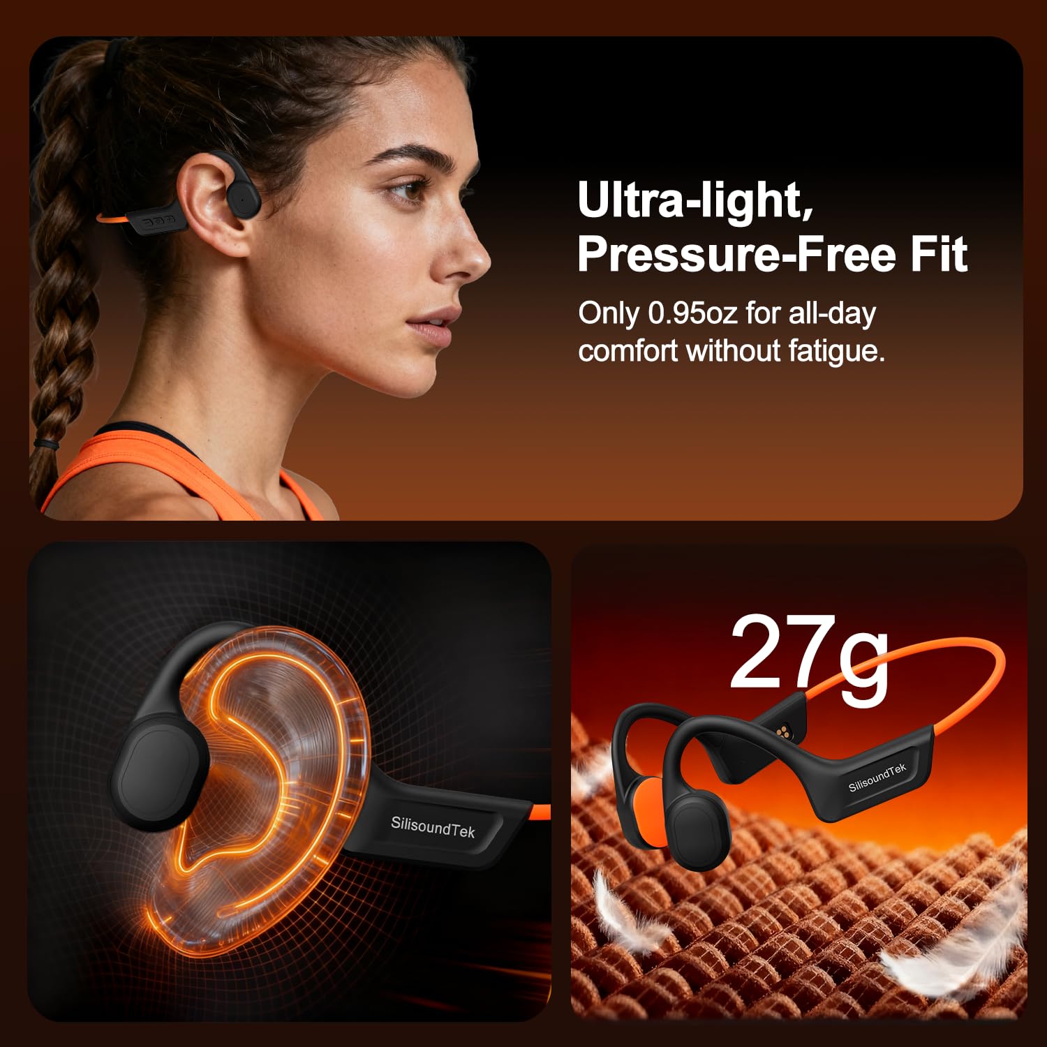 Cuffie a conduzione ossea, IPX7, impermeabili, wireless, Bluetooth, auricolari aperti, Bluetooth 5.3, microfono integrato, 10 ore di riproduzione per corsa, ciclismo, escursionismo