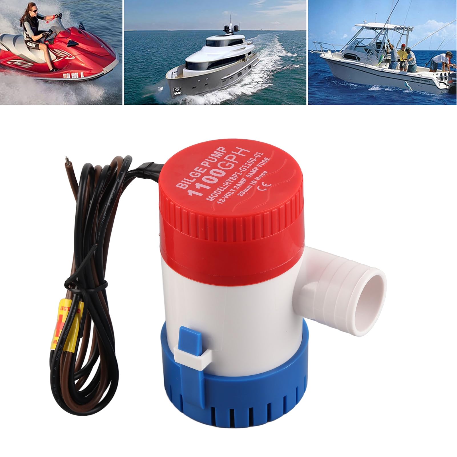 EBTOOLS pour bilge pump 12v 1100 pour 80 gph bilge pump Pompe de cale de 12V 3A 1100 GPH, pompe de cale d'eau marine électrique submersible pour le bateau de yacht marin