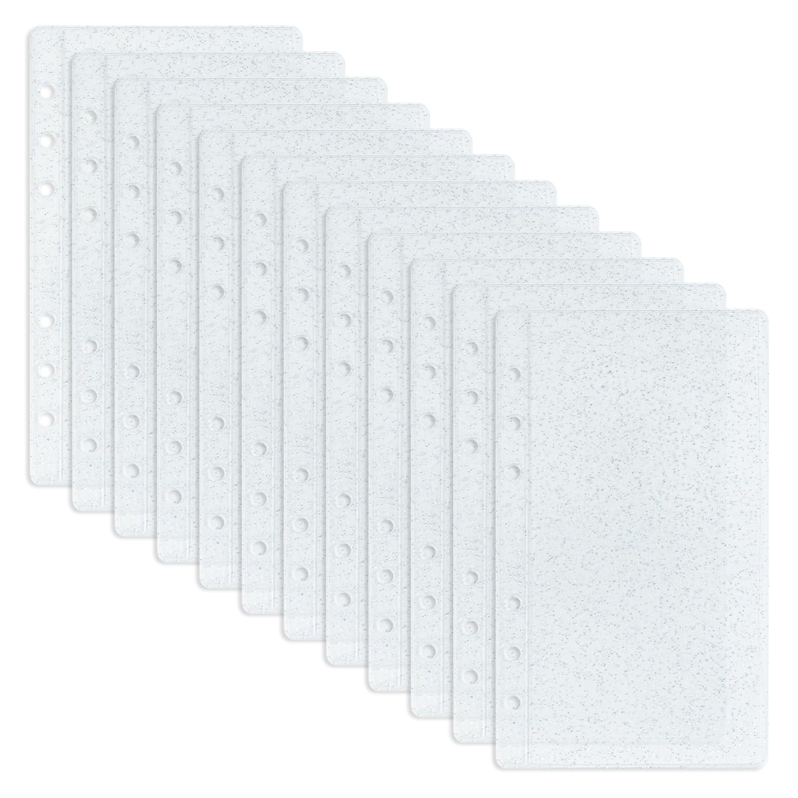 12pcs A6 Binder Pockets 6 Holes Budget Cash Envelopes Zipless Money Folder Organizer Glitter PVC Side Open Binder Pouches
