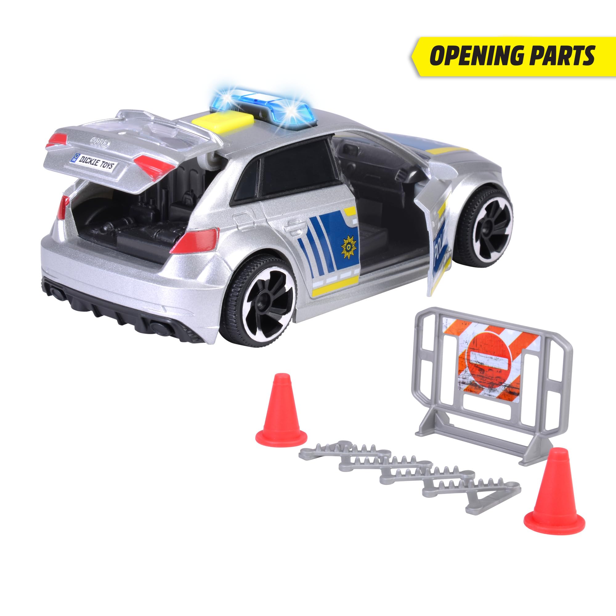 Dickie Toys - Audi RS3-15 cm police car with road lock and pylon, light & sound, friction drive, for children aged 3 years and over - Image 2