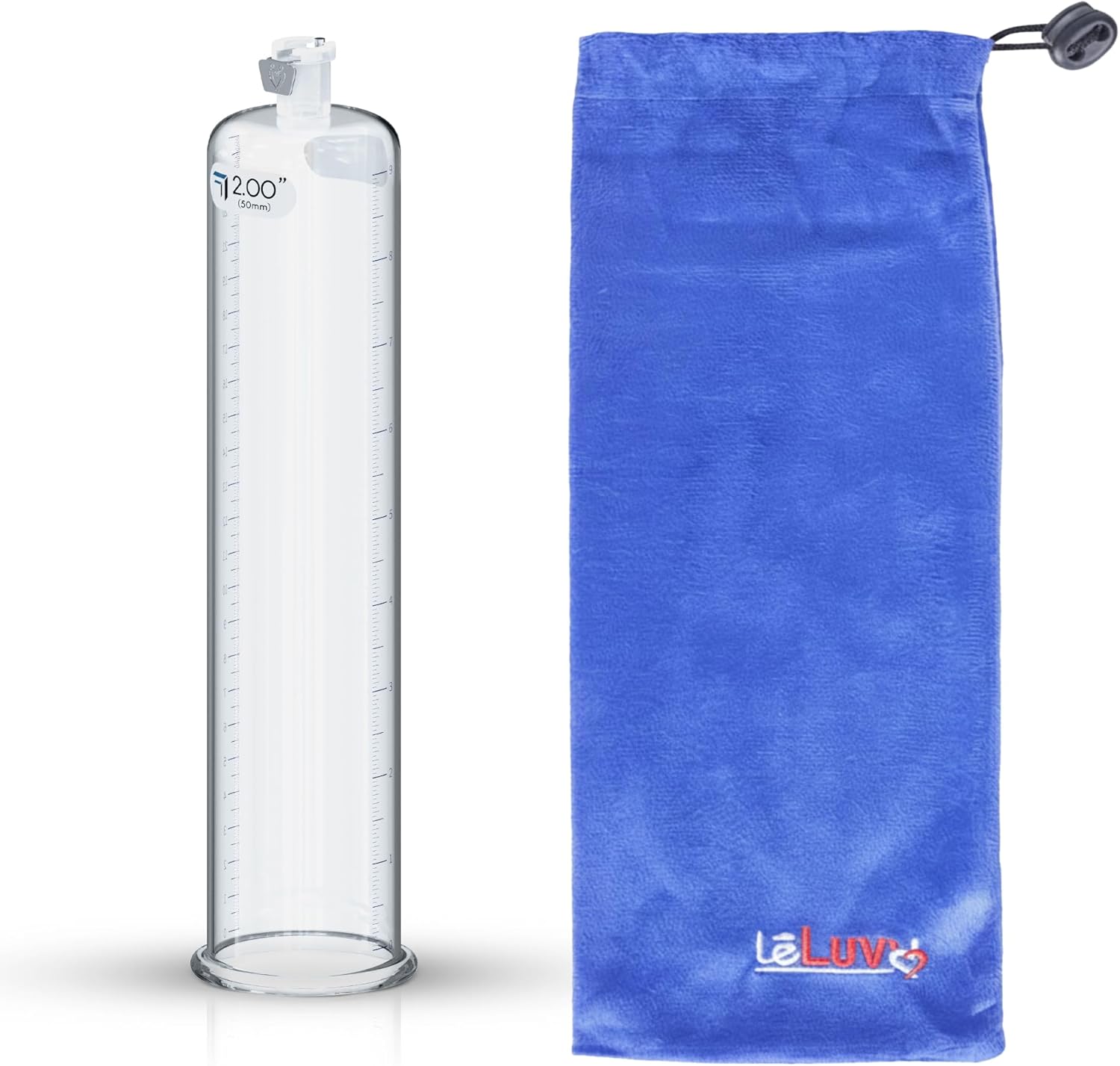 LeLuv Penis Vacuum Pump Cylinder - 2.0" x 9" Seamless Untapered Clear Acrylic Male Toys w/Measurement Marks & Locking Fitting - Reliable & Transparent Penis Pump Cylinder w/Effective Vacuum Seal