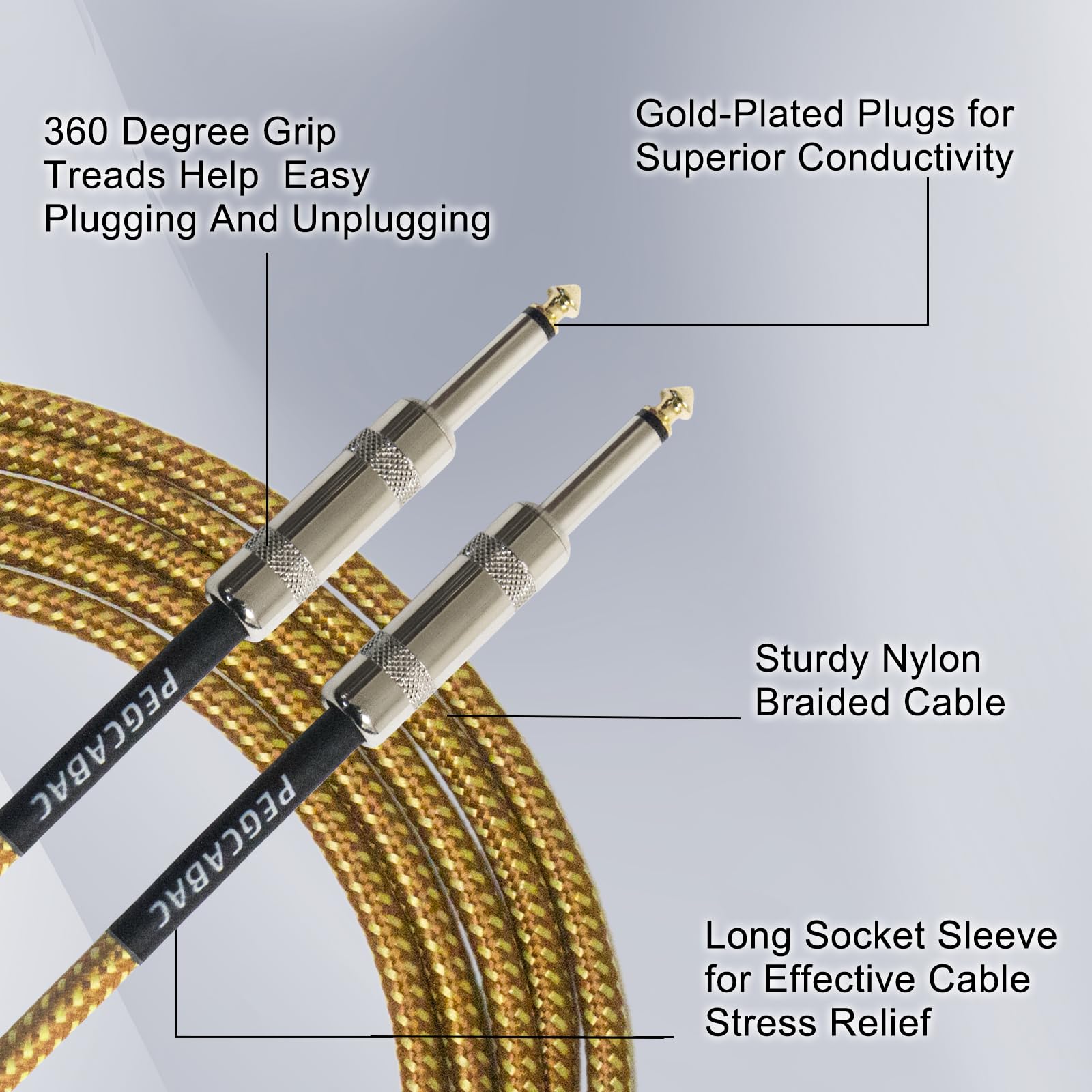 Cavo per strumenti TS da 6,1 cm, confezione da 2, jack maschio dritto da 6,35 mm, cavo di interconnessione audio stereo per chitarra elettrica, basso, tastiera, mixer, amplificatore