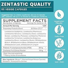 Zentastic Probiotics & Prebiotics Supplement - 50 Billion CFU - for Men & Womens Immune & Digestive Health - 16 Strains - Shelf Stable - 120 Delayed Release Veggie Capsules