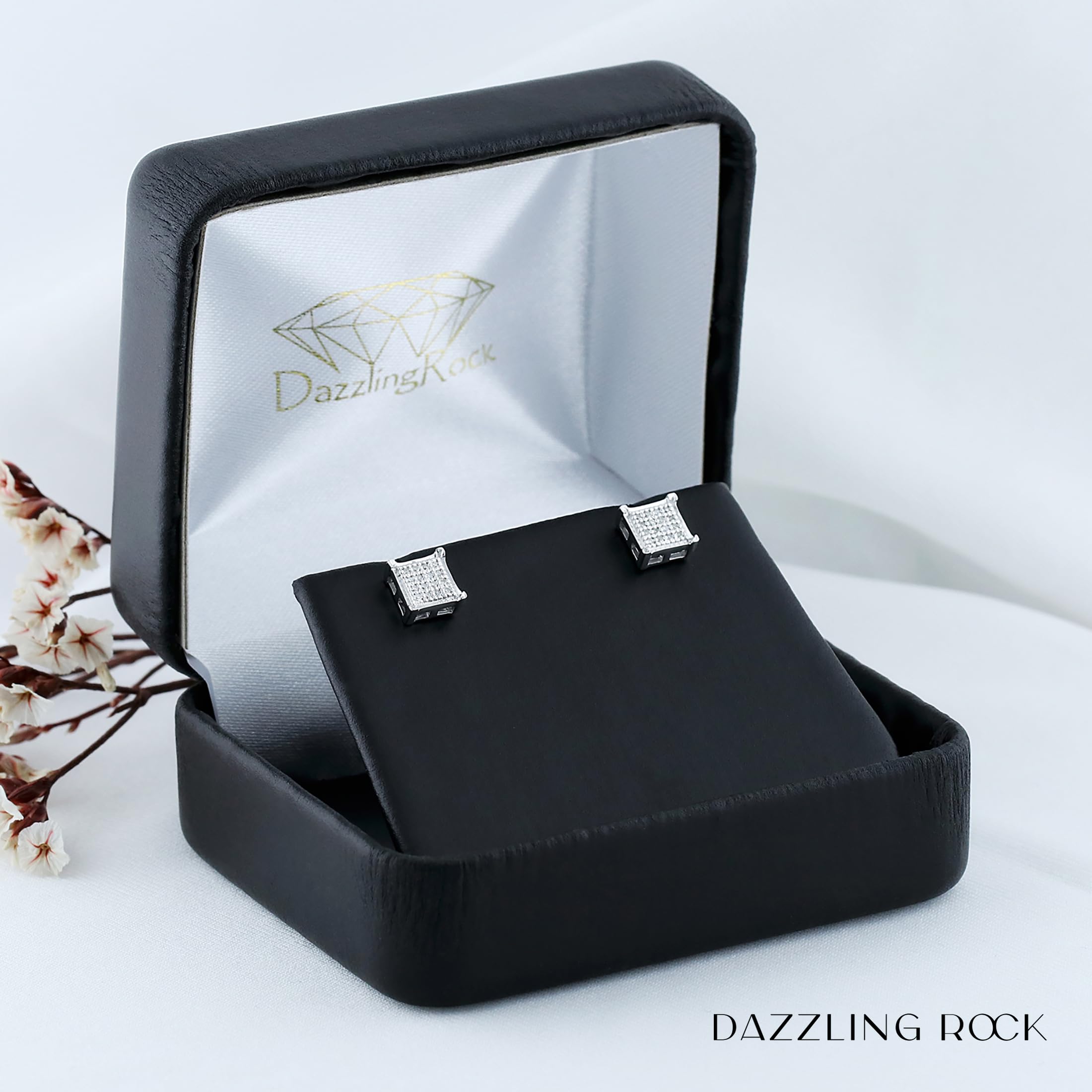 Dazzlingrock Collection 0.06 quilates (ctw) aretes de perno prisionero helado de hip hop cuadrado con punta en v de diamante blanco, plata de ley de los hombres|