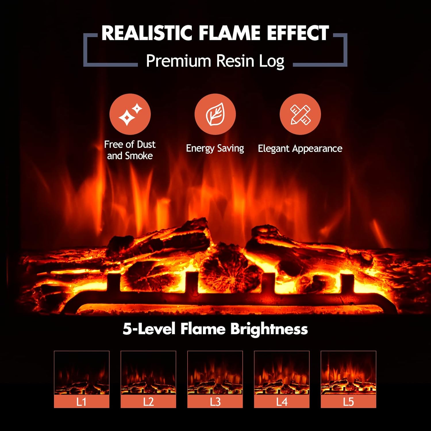 Giantex 18" Electric Fireplace Insert Heater, Wall Recessed/Mounted Fire Places Electric Fireplace with Remote, 2 Modes Heat, 9H Timer, 5 Brightness, 750/1500W Freestanding Fireplace