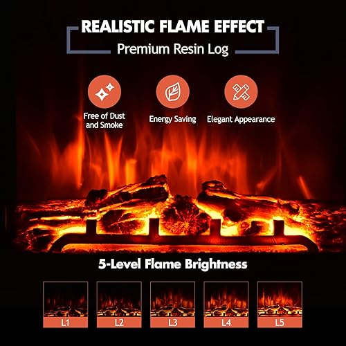 Miniatura 7 de Giantex Calentador eléctrico de chimenea de 18 pulgadas, chimenea eléctrica empotradamontada en la pared, chimenea eléctrica con control remoto, 2