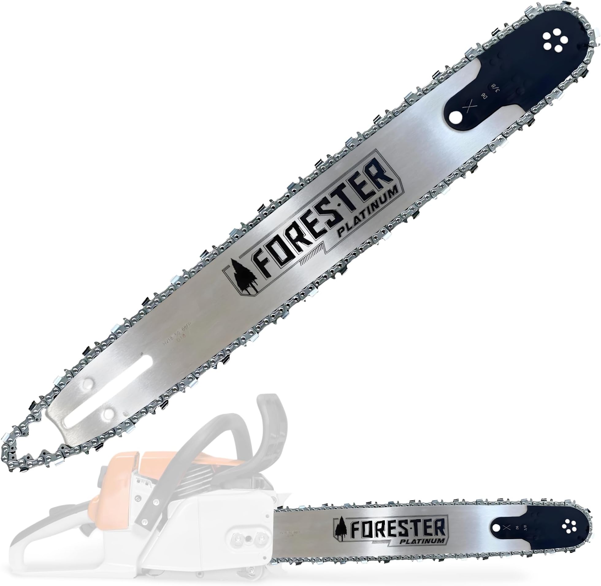 24โ Platinum Replacement Chainsaw Guide Bar & Chain Combo- 24in Length, 3/8โ Pitch, .050 Gauge, D009 Mount, 84 Drive Link โ Replacement Chain Saw Parts Kit For OEM Husqvarna, Makita, Dolmar