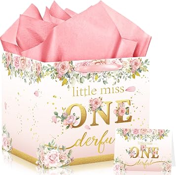 Boho Rainbow 'Little Miss Onederful' 1st Birthday Gift Bag Set With Card & Tissue Paper