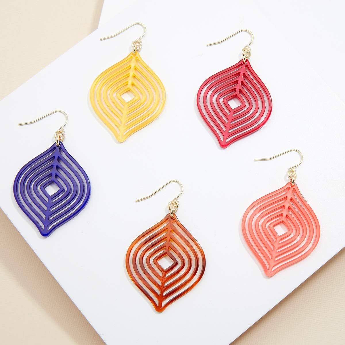 ZENZII Acrylic Earrings Resin Layered Leaf Drop Dangle Earrings with Gold Post fasion gift for Women - Image 6