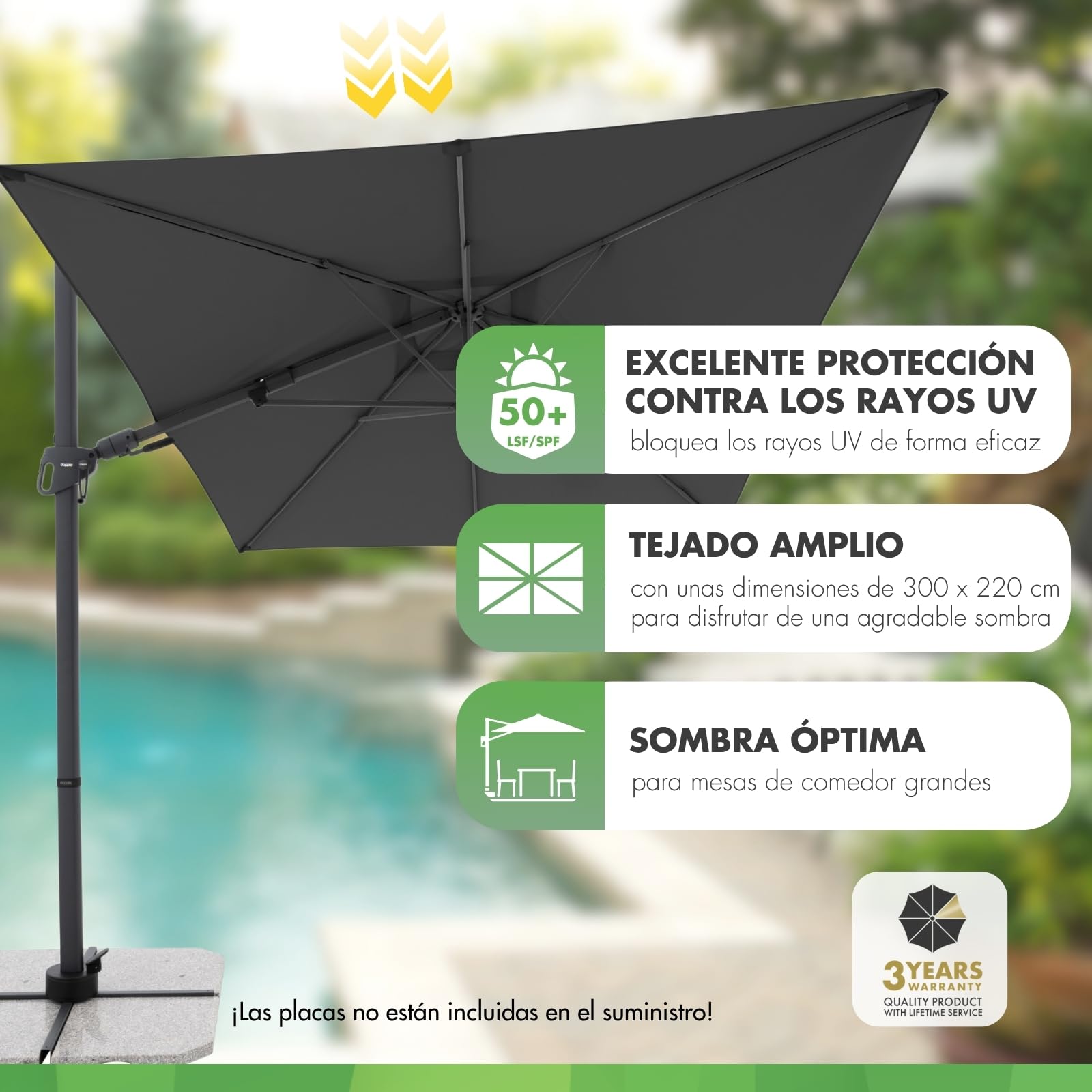 doppler sombrilla lateral Style 300x220 cm, Gris oscuro, manivela, UV 50+