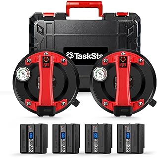 Electric Glass Suction Cups, Tile Suction Cup Lifter with Pressure Gauge, 4X 2400mAh Battery, LCD Display & Auto Hold Up to 270KG Heavy Duty Vacuum Suction Cup Handle for Tile/Window/Granite