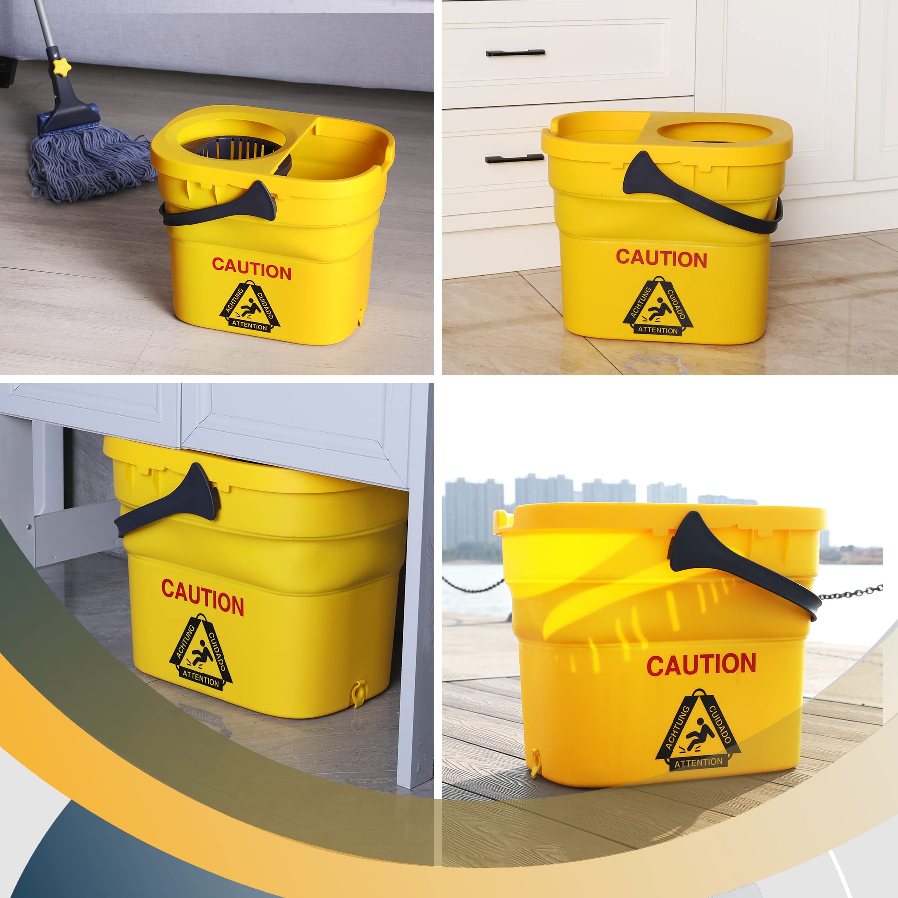 Cubo de fregona comercial con escurridor Cubo de fregona de plástico plegable portátil Cubo de limpieza Cubo de lavado para fregona 7