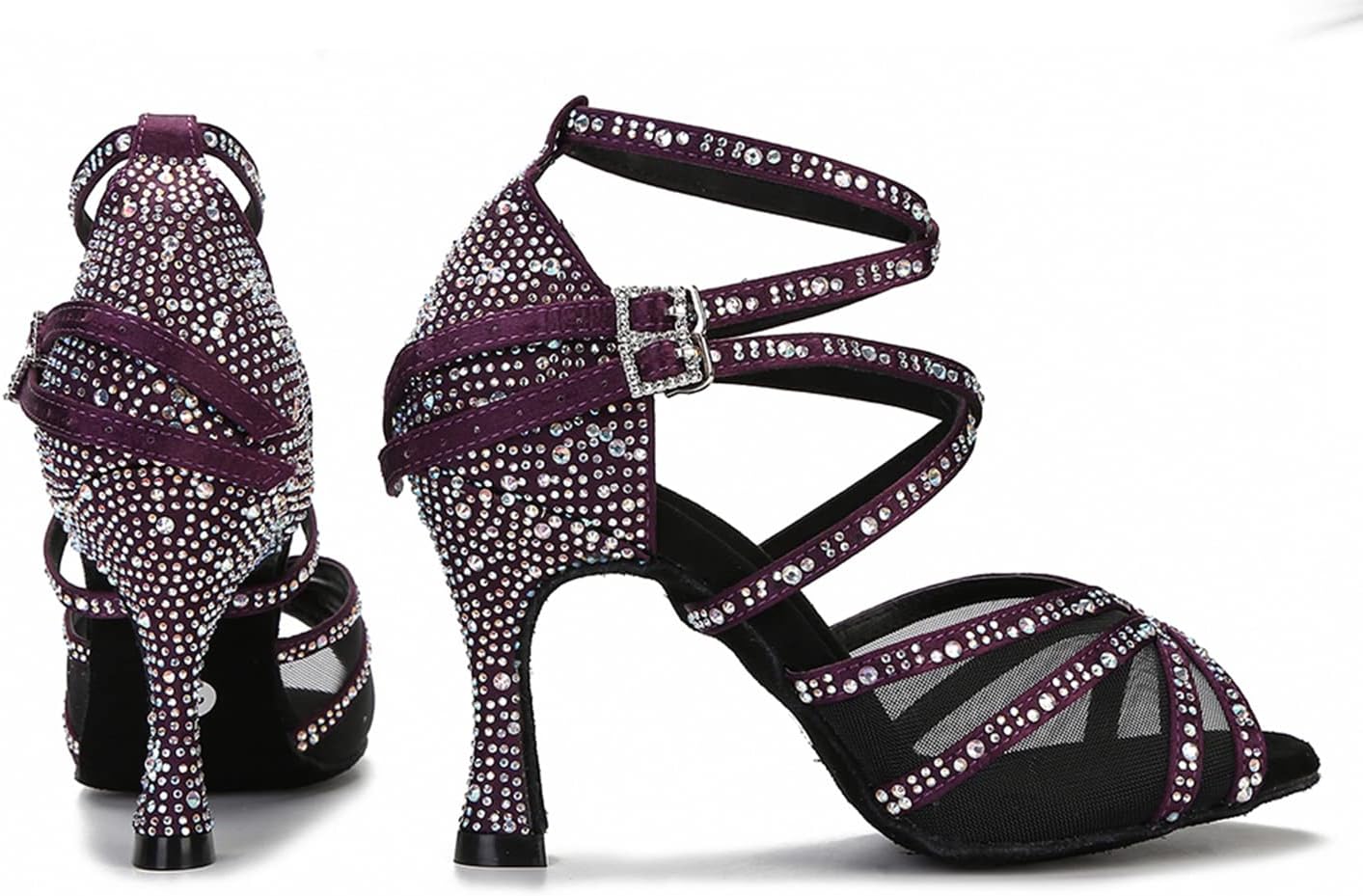 Women's Cross Strap Mesh Rhinestones Prom Sandals Modern Social Dance Shoes