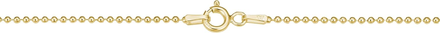 Kooljewelry Yellow Gold Plated Silver or Sterling Silver Bead Ball Chain Necklace For Women (1 mm, 1.2 mm, 1.5 mm or 1.8 mm - Sizes from 14 to 30 inches long)