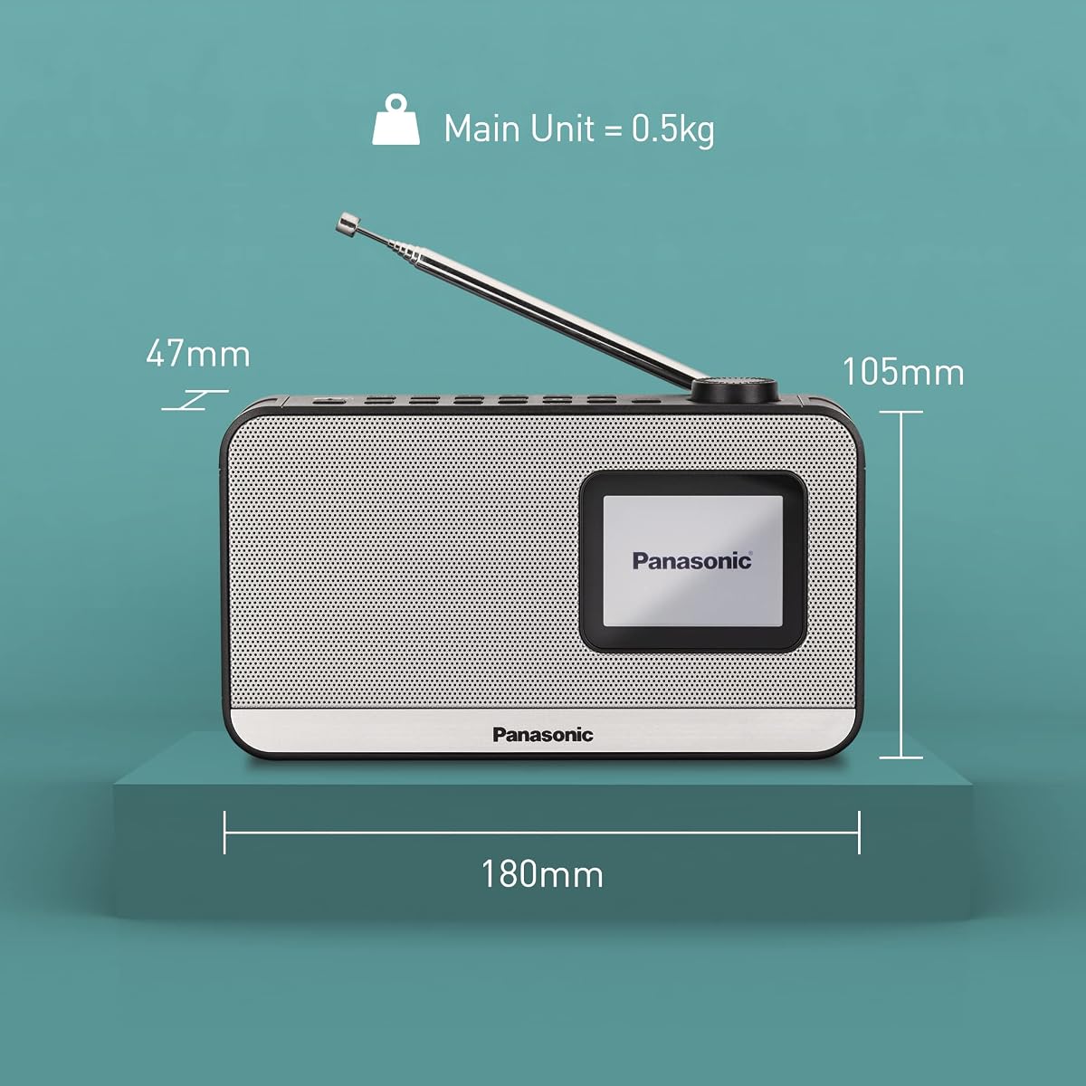 Panasonic RF-D15 przenośne radio DAB+ z technologią Bluetooth (mocny dźwięk, kompaktowy rozmiar, Bluetooth, kolorowy wyświetlacz 2,4”, budzik)
