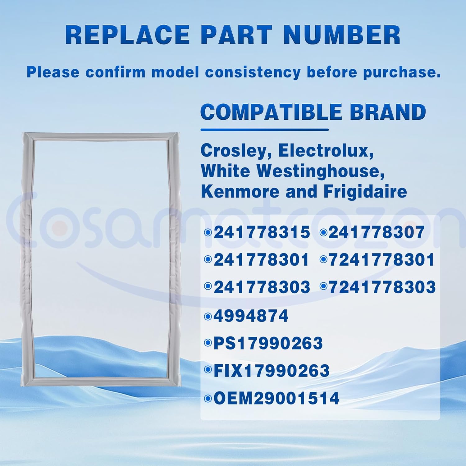 241778307 241778315 32.09“x 16.93"Cosamatcozon Upgraded Refrigerator Fresh Food Door Gasket (Gray) - Compatible with Some Crosley, Electrolux, White Westinghouse, Kenmore and Frigidaire Refrigerators