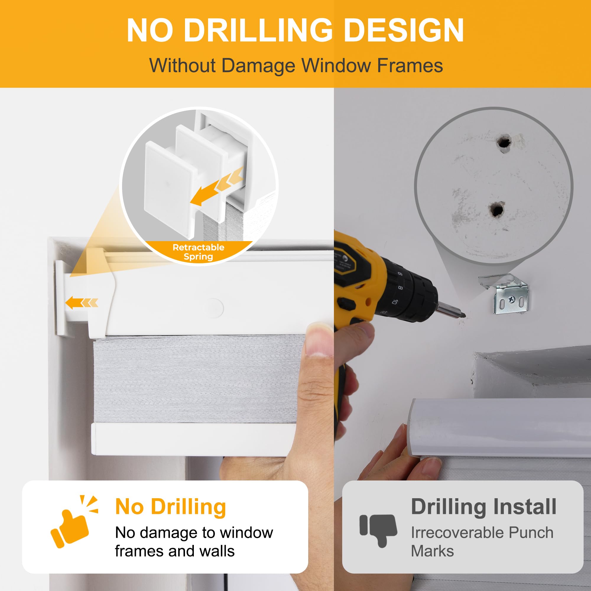 Homedemo No Drill No Tools Blackout Cellular Shades Cordless, Honeycomb Blinds for Window, Easy Install No Screws Thermal Insulated Noise Reduction Cellular Blinds for Home (White, 34