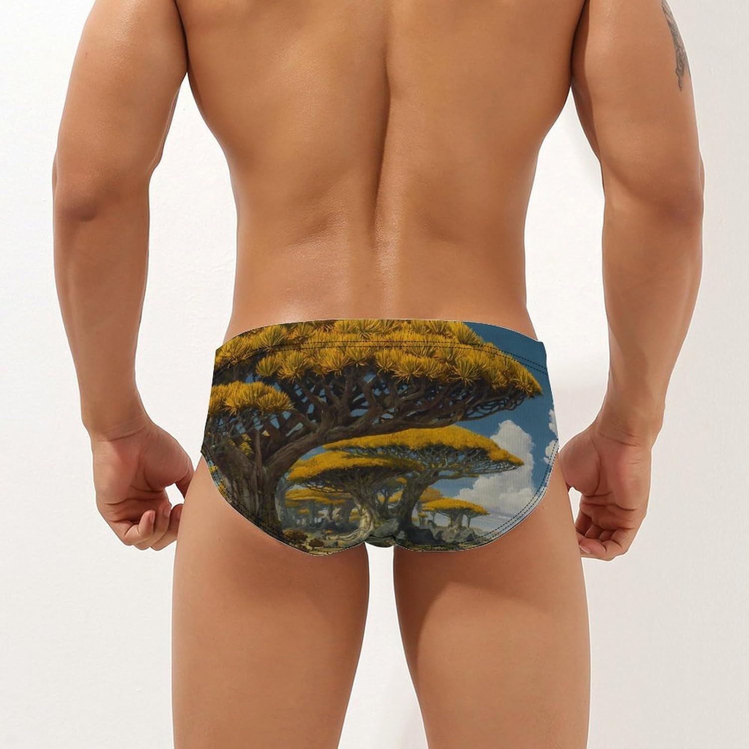 Dragon Tree Forests Plains Men's Swimwear Bikini Swimming Briefs Stretchy Swimsuits Board Surf Shorts Trunks