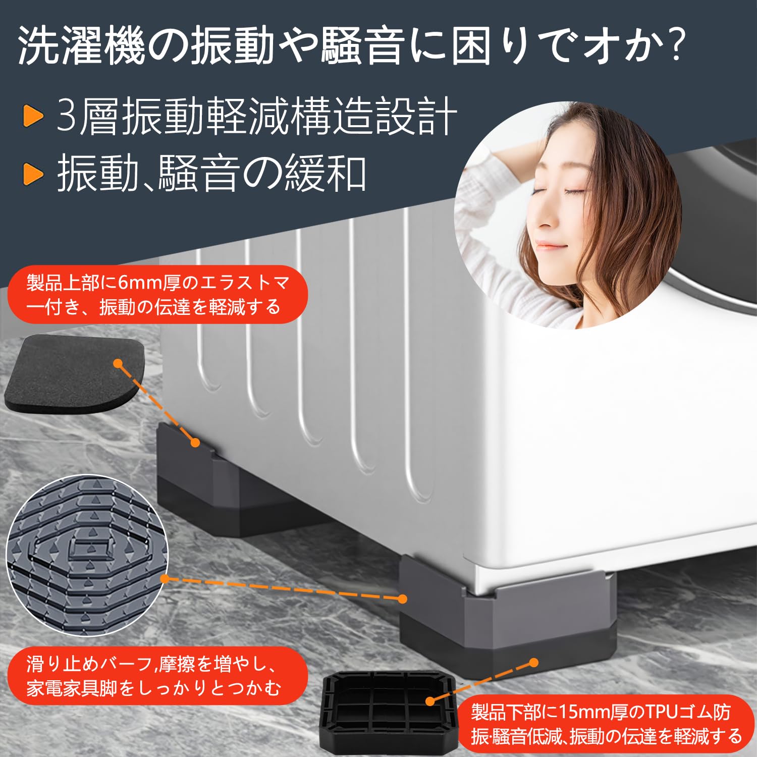 【専用】L防振りFN ユニット付き Amazon.co.jp: 洗濯機用防振かさ上げ台 底上げ 防振ゴム 4cm高さ L型