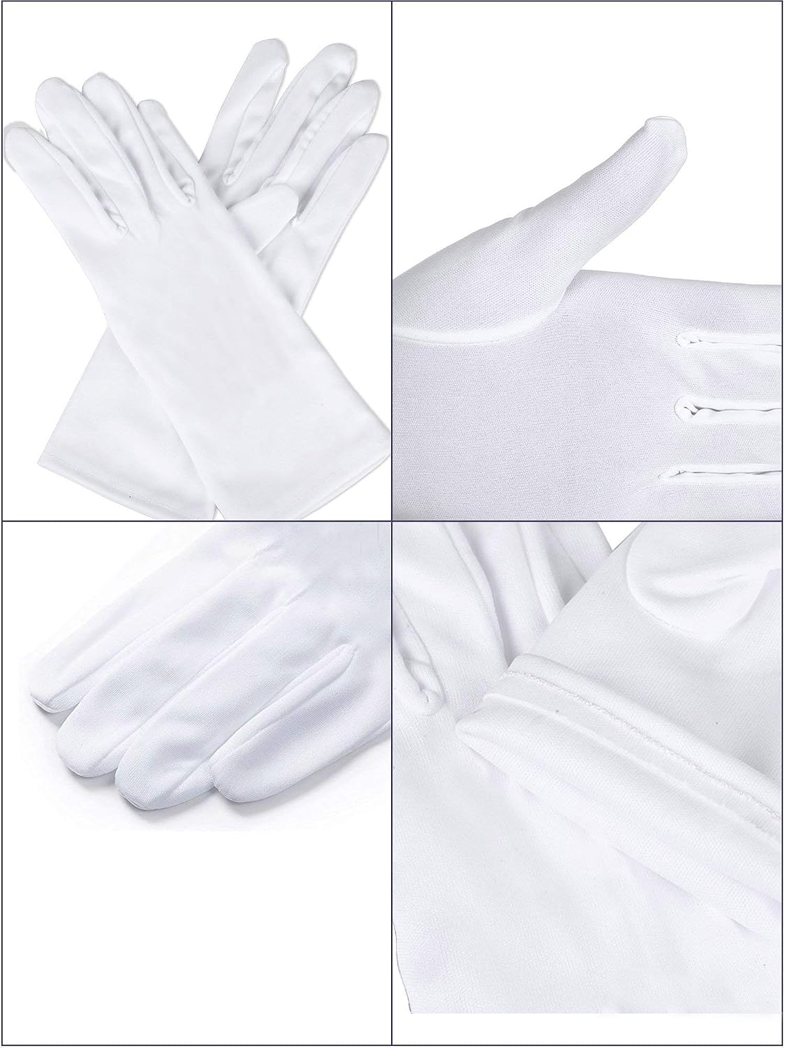 Sumind 4 Pairs White Gloves Men Adult Uniform Gloves Nylon Spandex Glove Dress for Police Formal Tuxedo Marching Band Guard Parade Magician Costume Theme Party, 22 cm x 13 cm