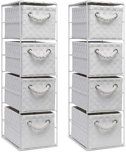 2 x 4 Drawer Storage Cabinet Unit for Bedroom/Bathroom/Home/Office (White)
