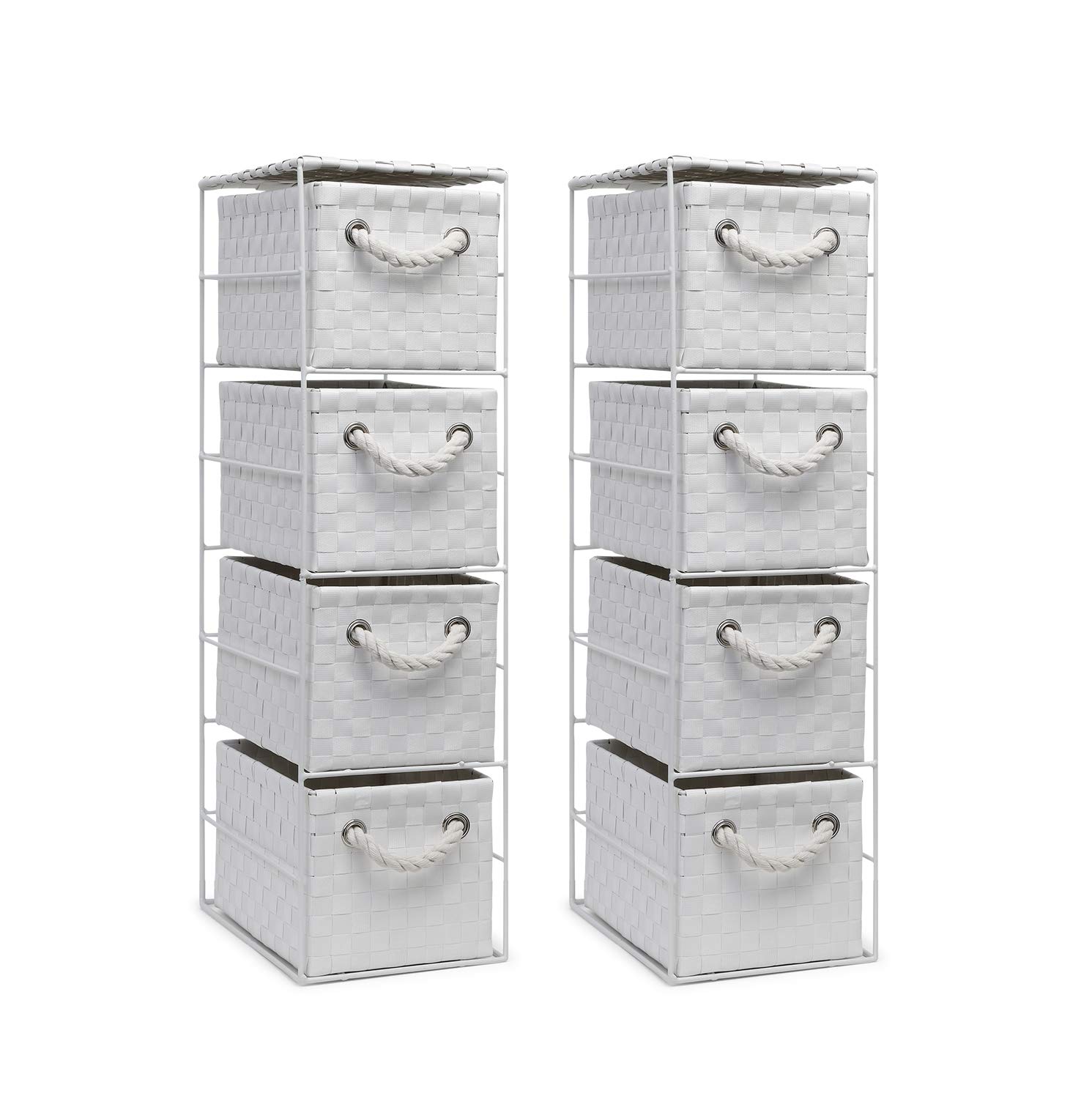 2 x 4 Drawer Storage Cabinet Unit for Bedroom/Bathroom/Home/Office (White)