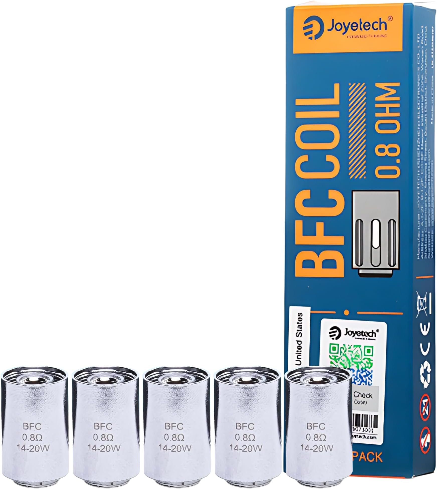 Joye tech BFC Coil [0.8ohm | 14-20W] 5 Pack - for eGo AIO 2 Vape Kit, RDTL Vaping, Compatible With High PG & 50/50 E-Liquids, No Nicotine