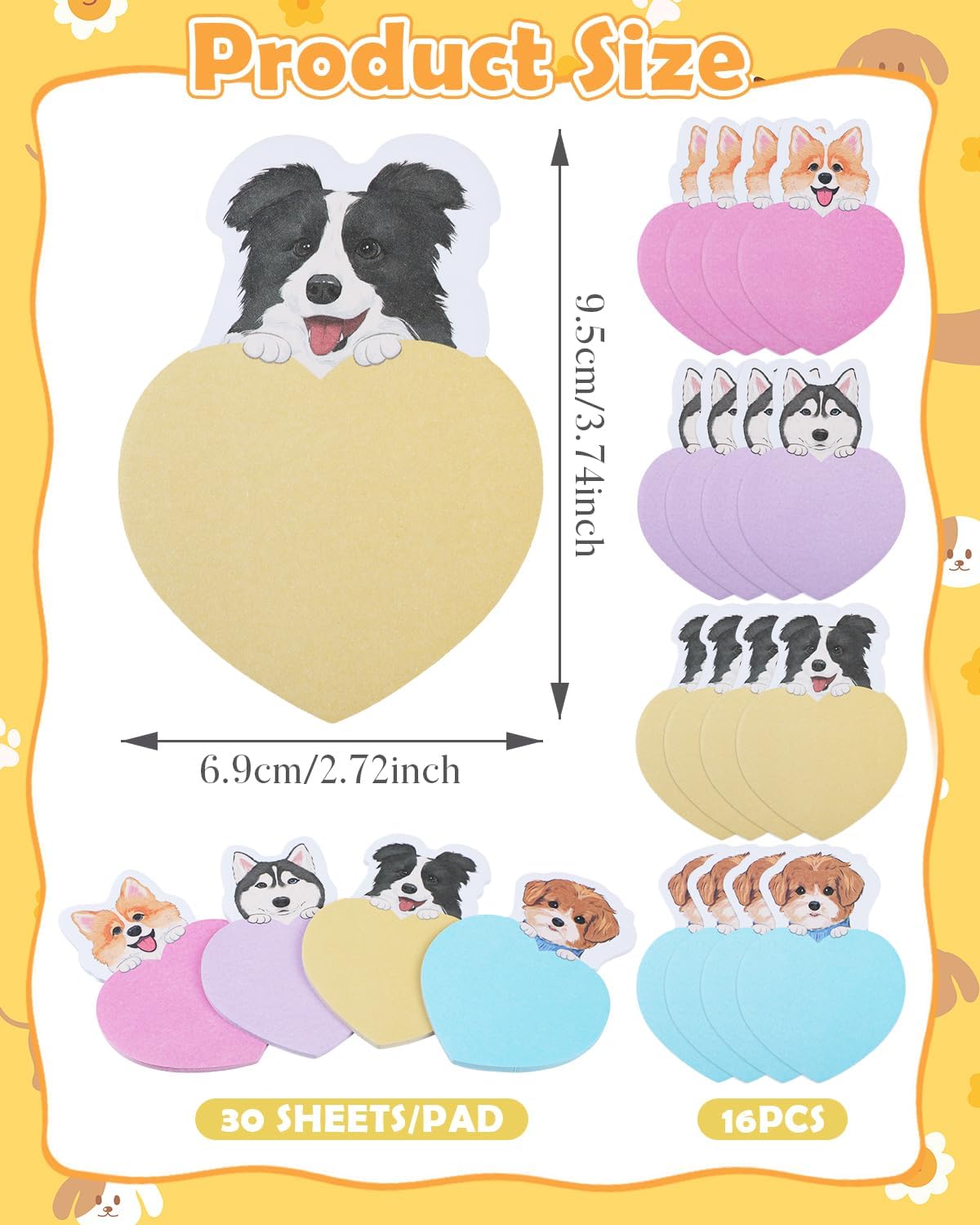 16 Pads Dog Sticky Notes Kawaii Animal Sticky Memo Pads Dog Notepad Self Adhesive 3.8 X 2.7 Inch 480 Sheets for Dog Lovers Home Office School Supplies (Dog) - Image 2
