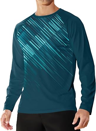 Mens Sun Protection UPF 50+ Long Sleeve Fishing Shirt for Men Quick Dry UV Rash Guard T-Shirt for Swim Running Athletic