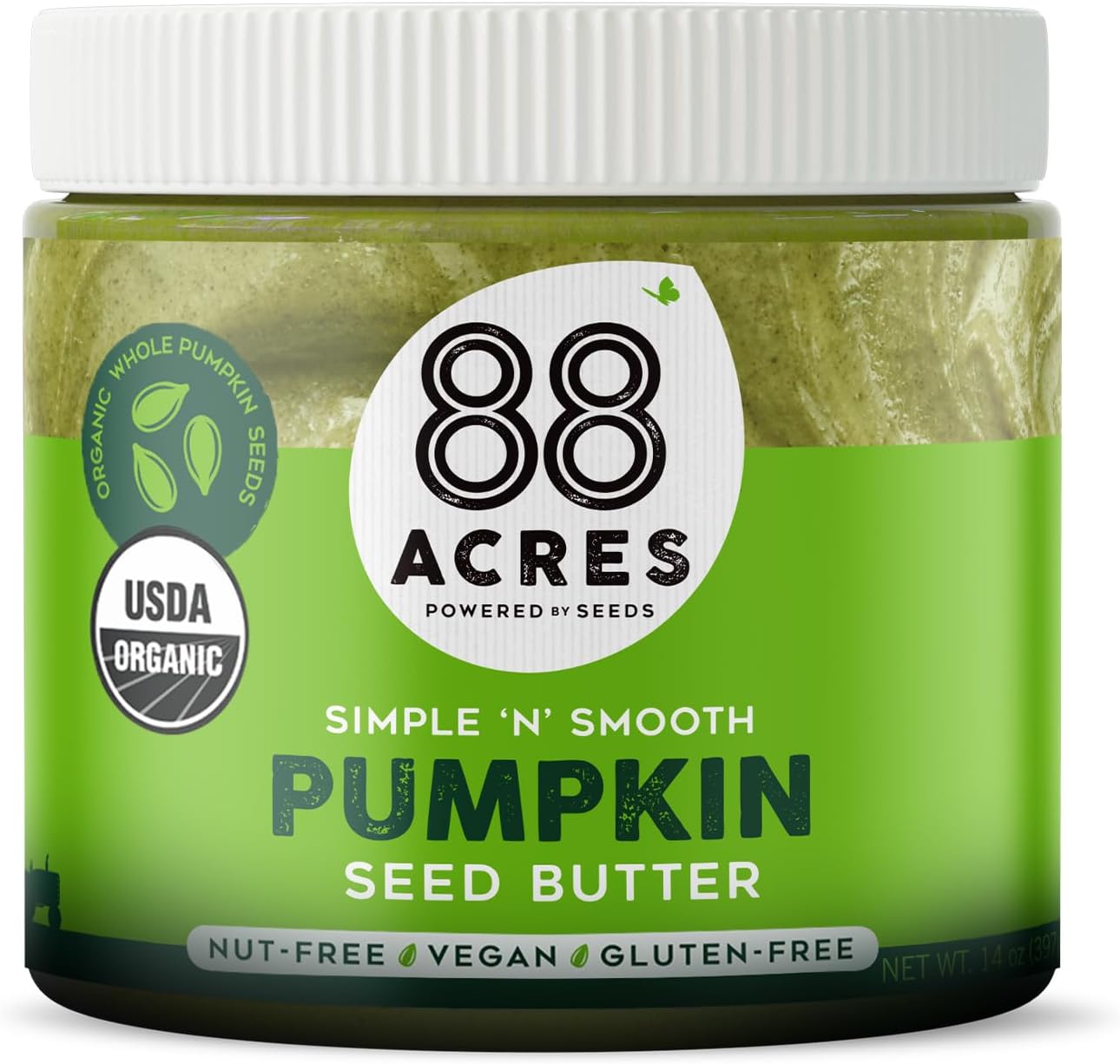 Organic Pumpkin Seed Butter, 14 oz Jar, 2 Pack, Butter Spread with 8g Plant-Based Protein, Gluten Free, Nut Free, Vegan, Non-GMO