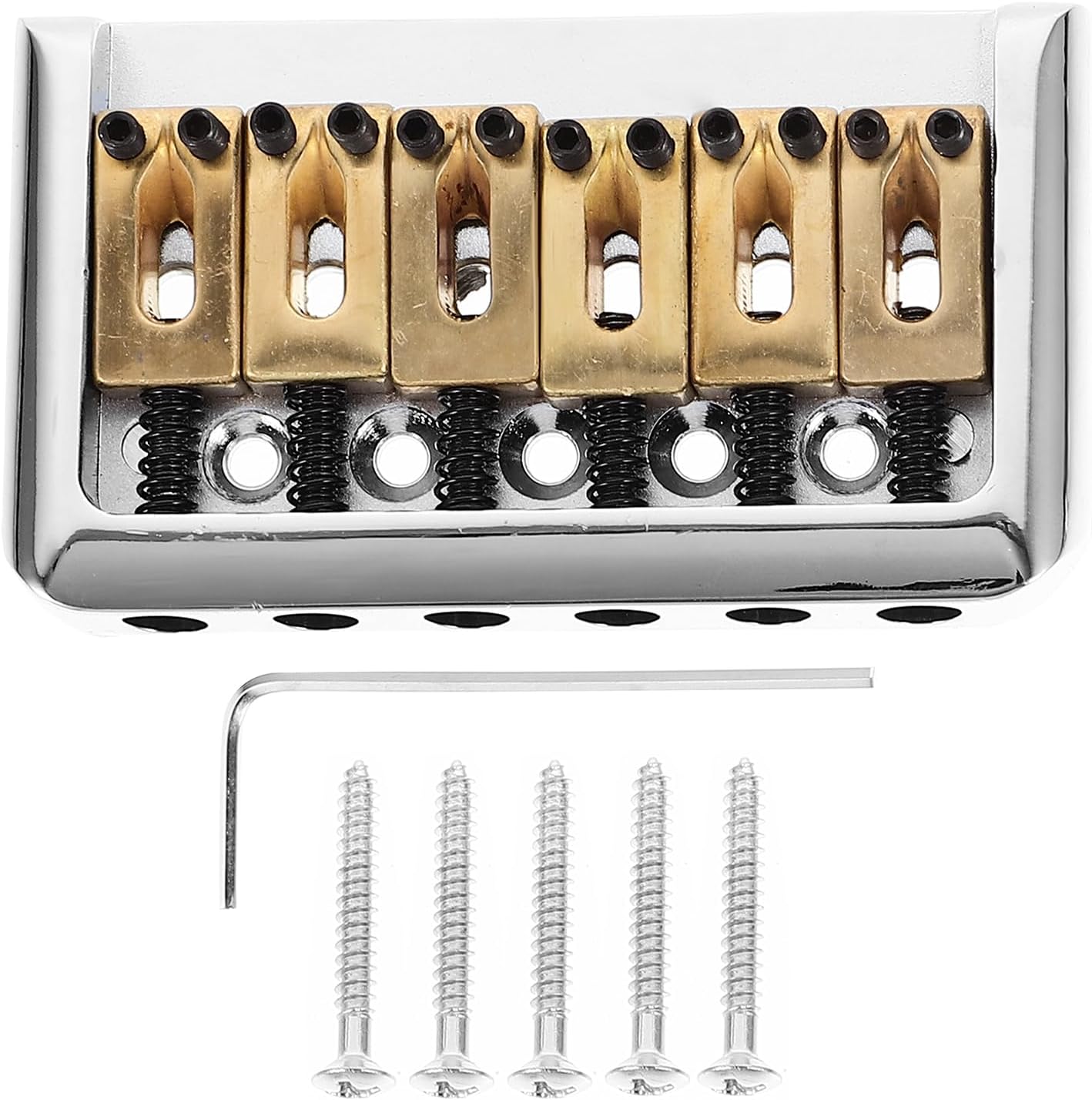 6 String Hard-tail Fixed Bridge Set with Wrench and Screws for Electric Guitar Replacement Parts guitar bridge, bridge(Golden)