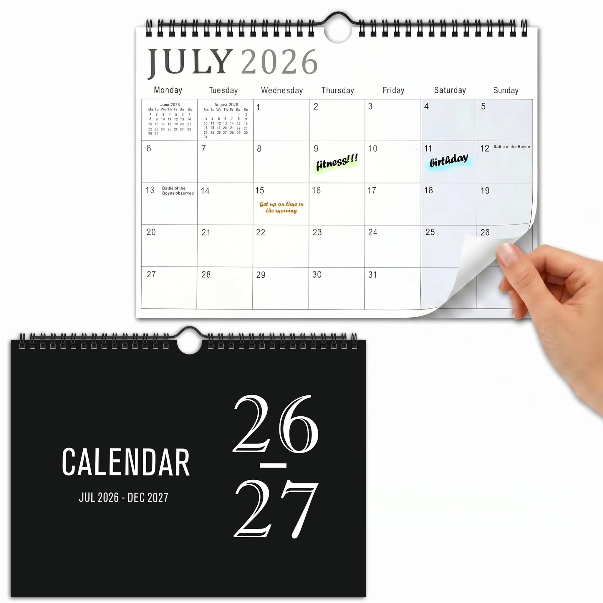 Wall Calendar 2026-2027 UK Academic Year Planner from July 2026 - Dec 2027, 18 Month to View Family Calendar for Home or Office,Shaded Weekends,UK Bank Holidays, 30 x 21 cm (A4)