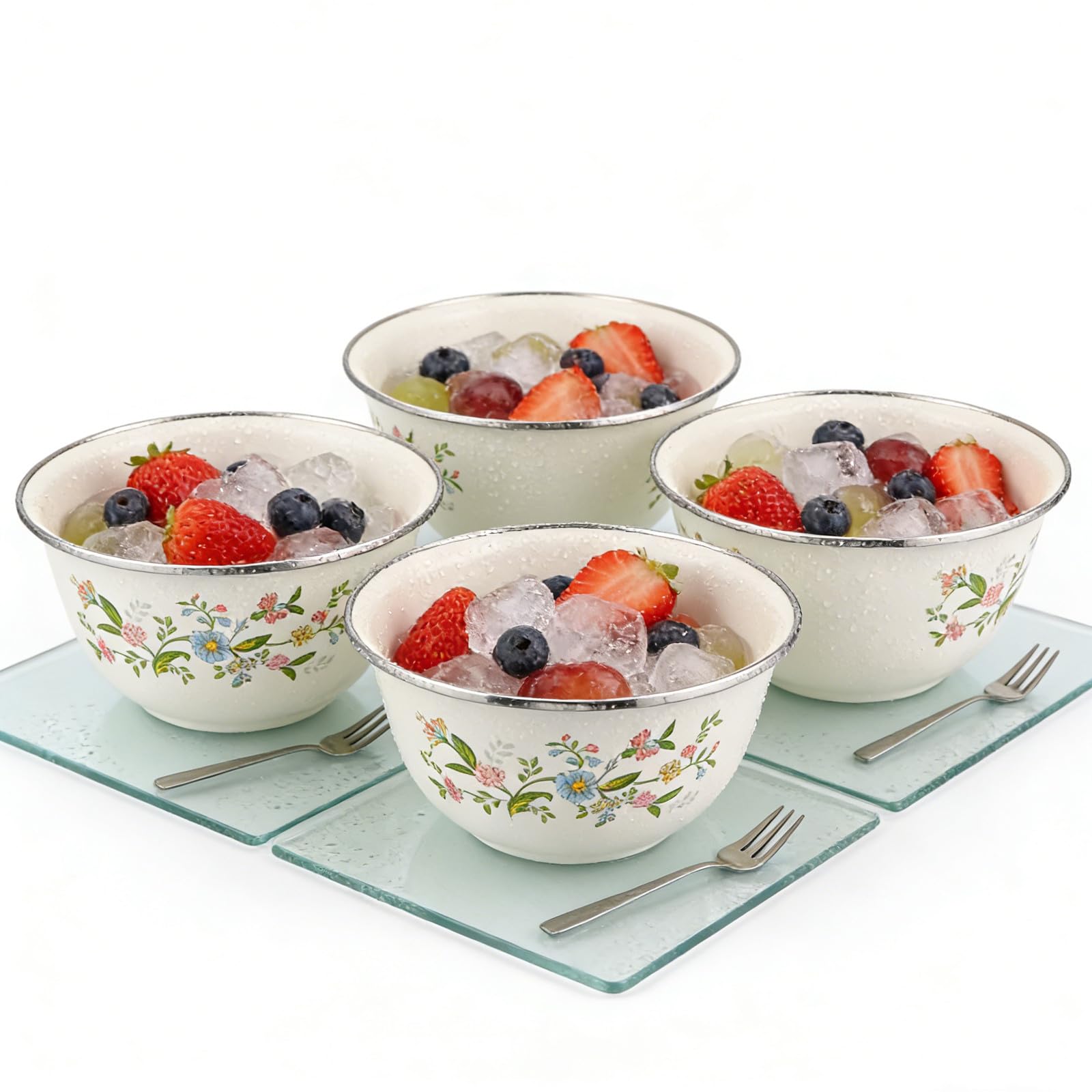 COLLBATH 5-częściowy zestaw emaliowanych misek kuchennych w stylu vintage: 14/16/18/20/22 cm, zestaw do przechowywania owoców - miski sałatkowe, emaliowane, do domu i kuchni, 5 rozmiarów