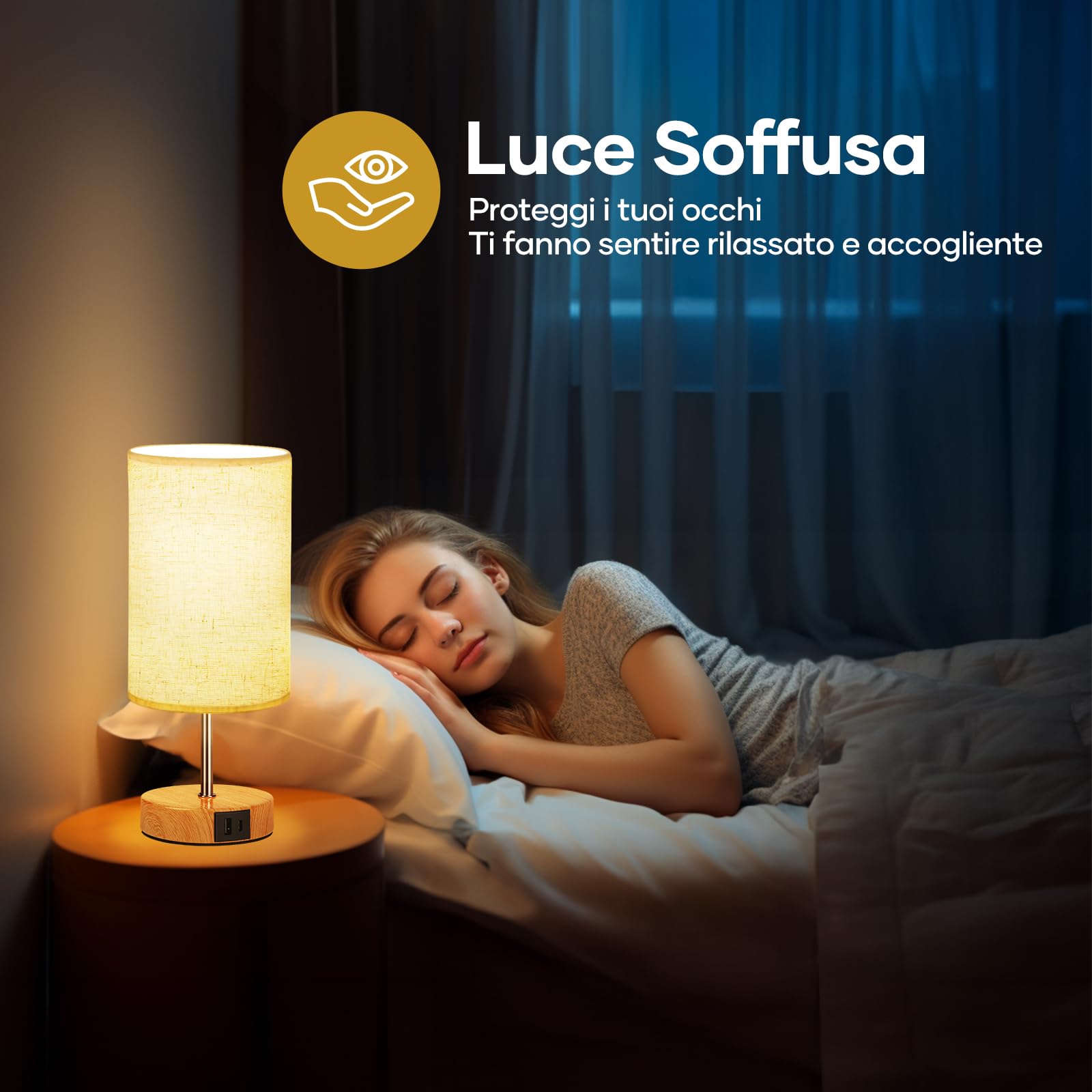 Suright Lampada da Comodino Touch Dimmerabile Set di 2, Abat Jour da Comodino con Porte di Ricarica USB A+C, Lampada da Tavolo Piccola per Camera da Letto Soggiorno (Lampadina Inclusa)